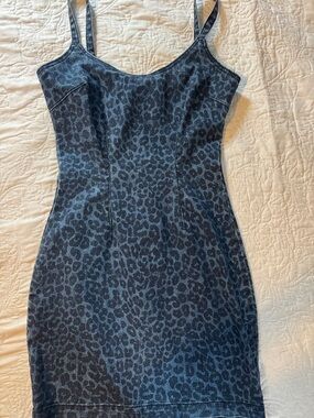 Charlotte Russe Blue Denim Leopard-Print Mini Dress